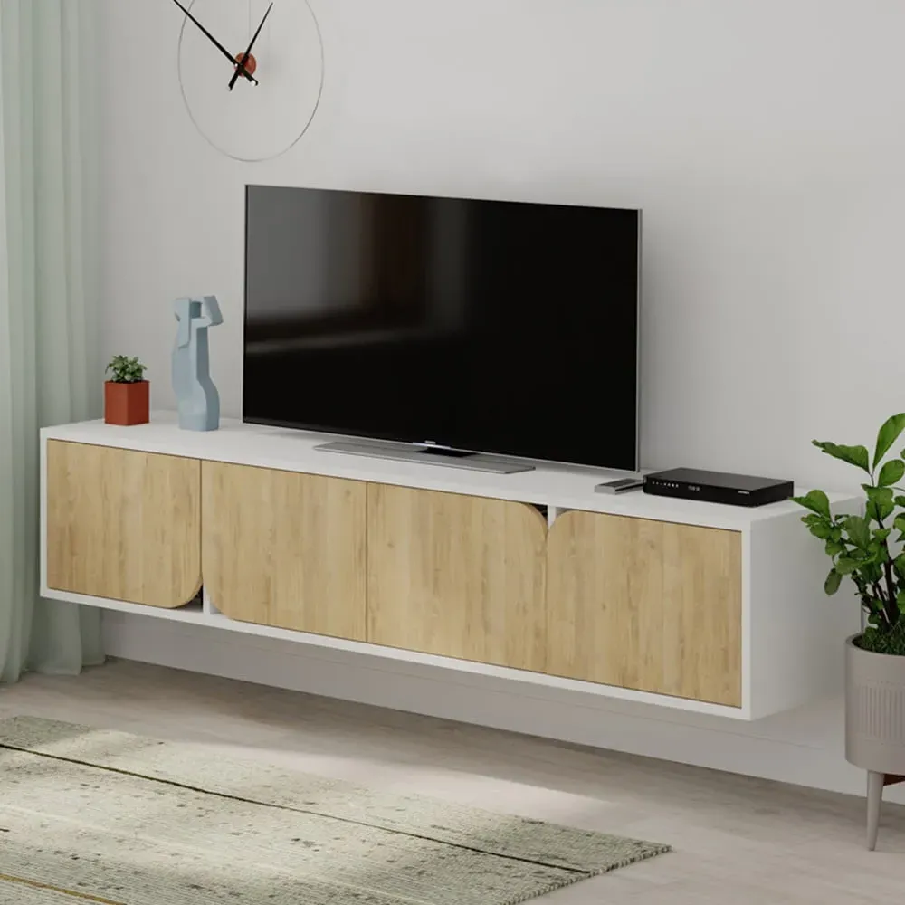 Spark 4 Door TV Unit with Storage - White, Oak