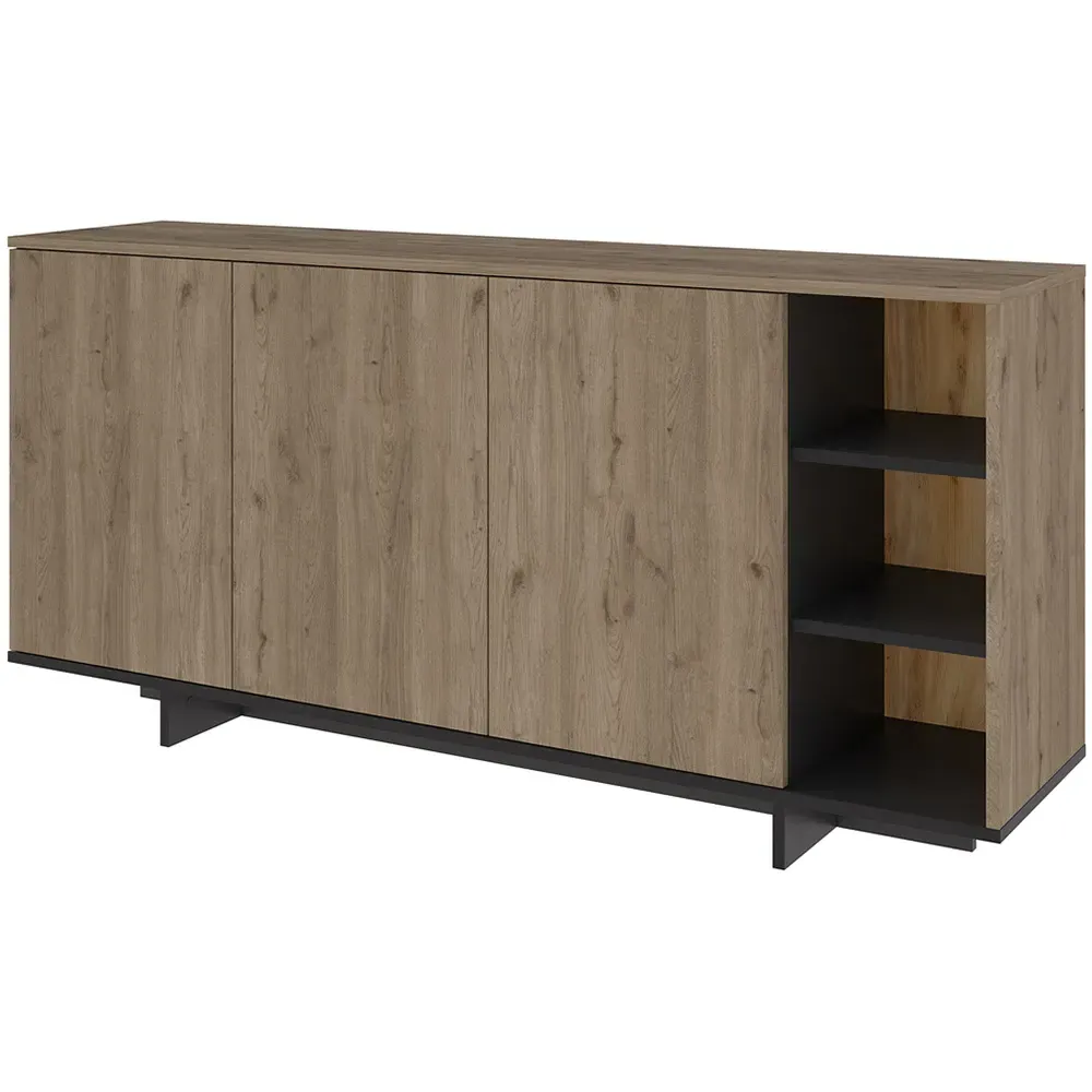 Stockton 3 Door Sideboard - Oak Effect, Black