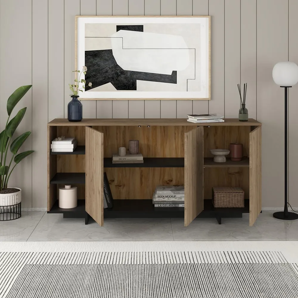 Stockton 3 Door Sideboard - Oak Effect, Black