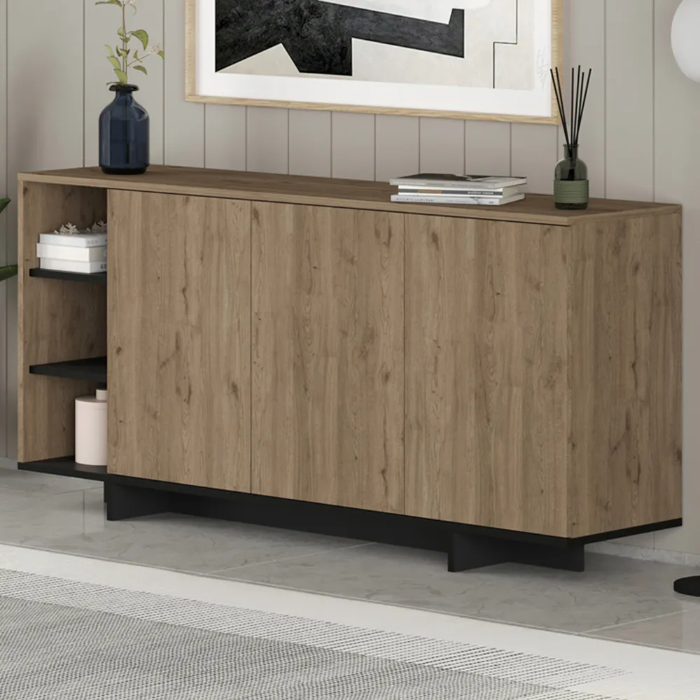 Stockton 3 Door Sideboard - Oak Effect, Black image