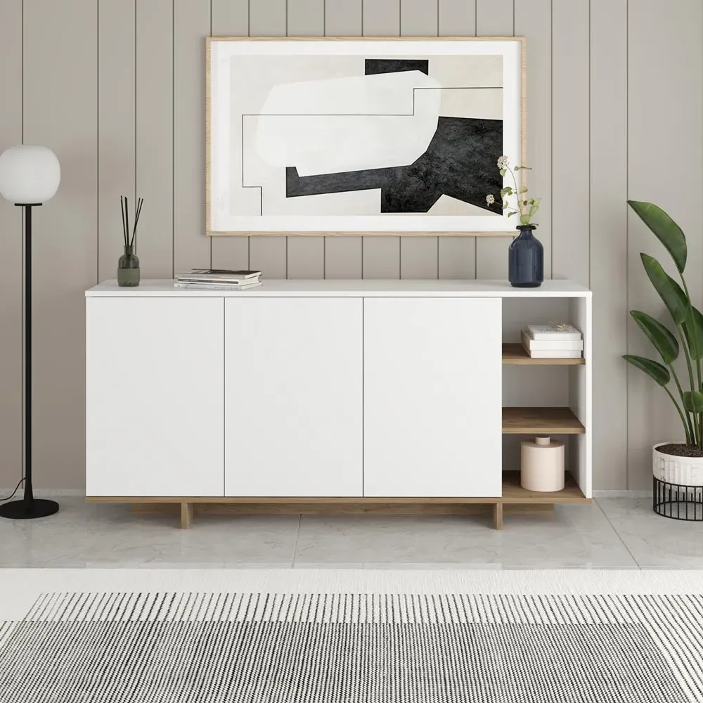 Stockton 3 Door Sideboard - White Oak Effect