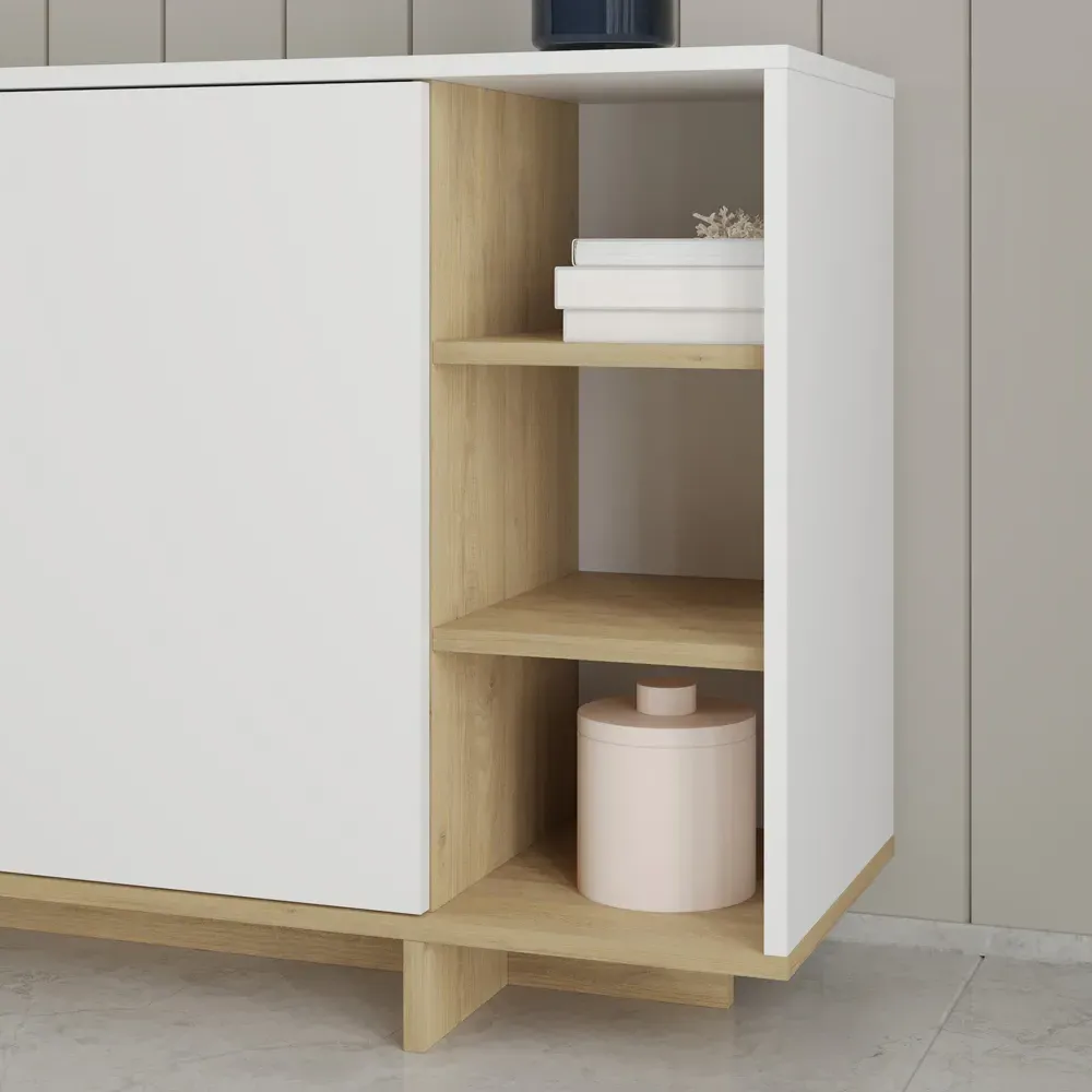 Stockton 3 Door Sideboard - White, Sapphire Oak