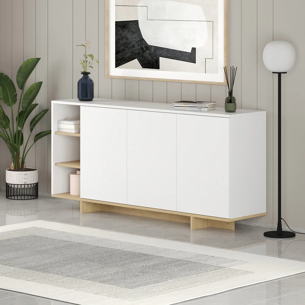 Stockton 3 Door Sideboard - White, Sapphire Oak