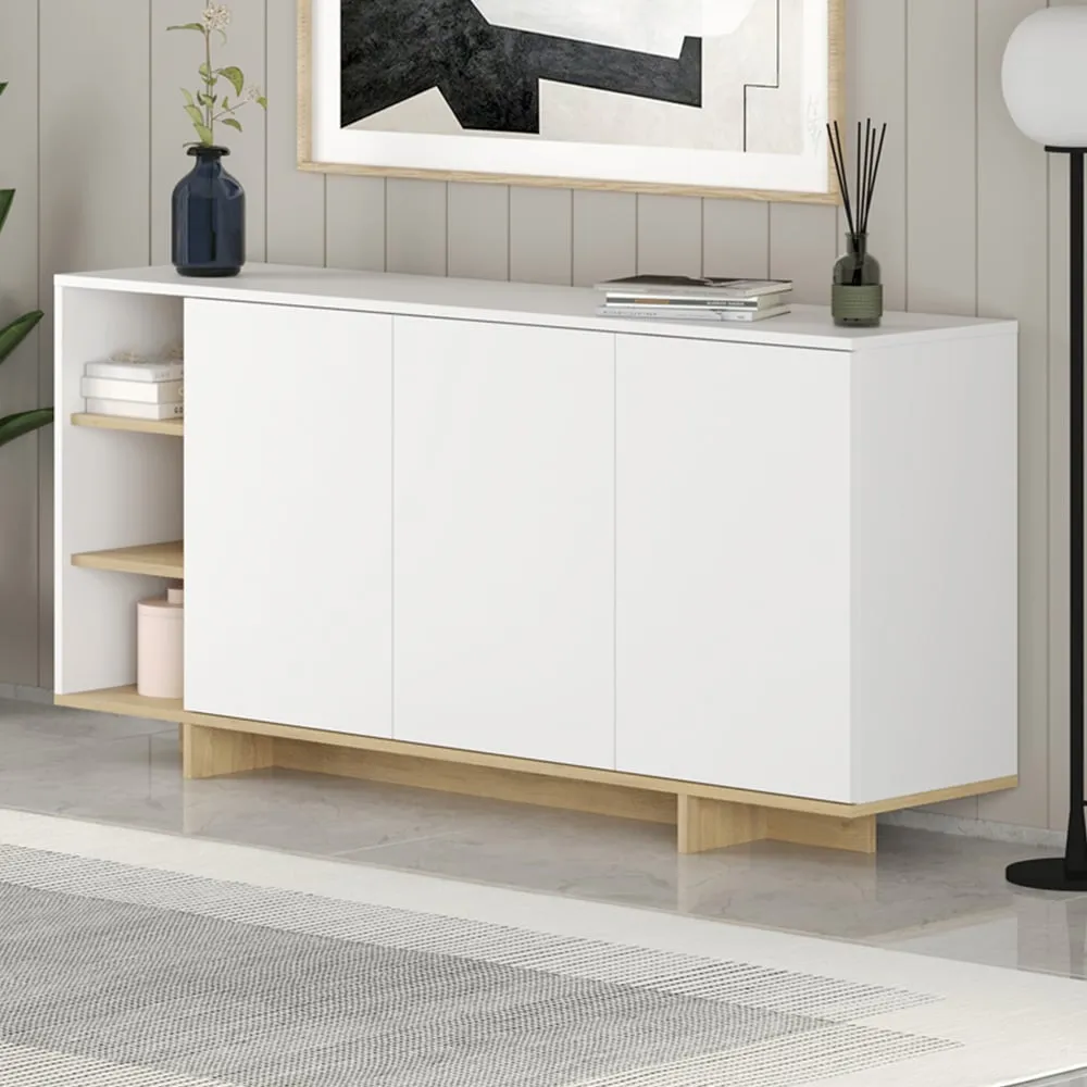 Stockton 3 Door Sideboard - White, Sapphire Oak