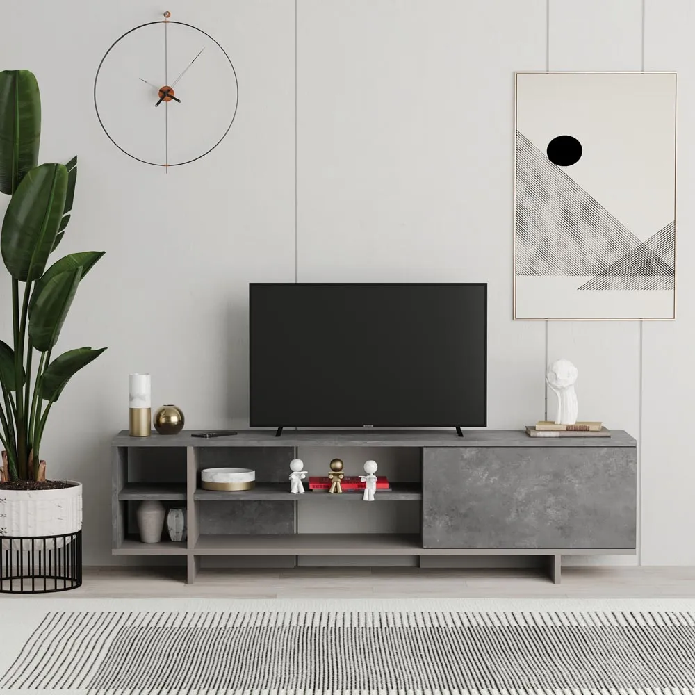 Stockton Single Door 4 Shelf TV Stand - Mocha Grey