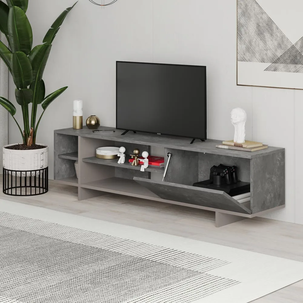 Stockton Single Door 4 Shelf TV Stand - Mocha Grey