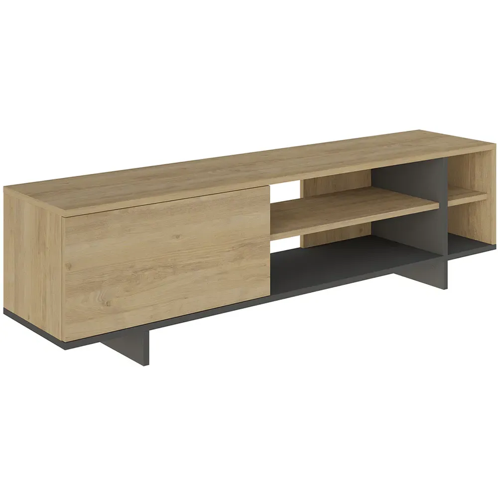 Stockton Single Door 4 Shelf TV Stand - Oak, Anthracite Grey