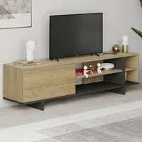 Stockton Single Door 4 Shelf TV Stand - Oak, Anthracite Grey