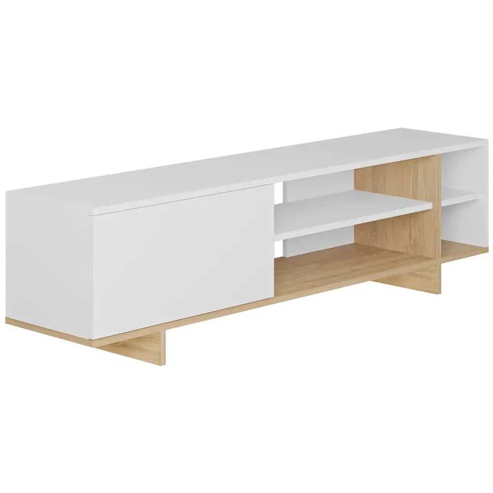 Stockton Single Door 4 Shelf TV Stand - White Oak