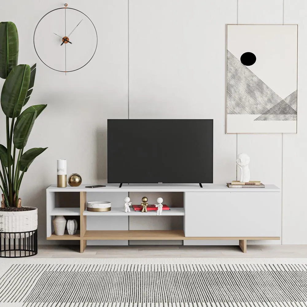 Stockton Single Door 4 Shelf TV Stand - White Oak