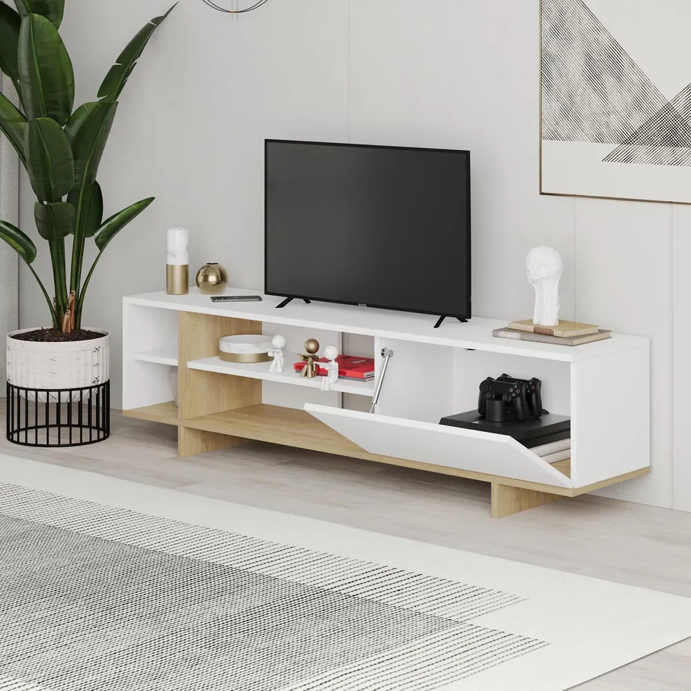Stockton Single Door 4 Shelf TV Stand - White Oak