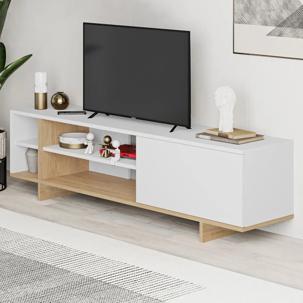 Stockton Single Door 4 Shelf TV Stand - White Oak