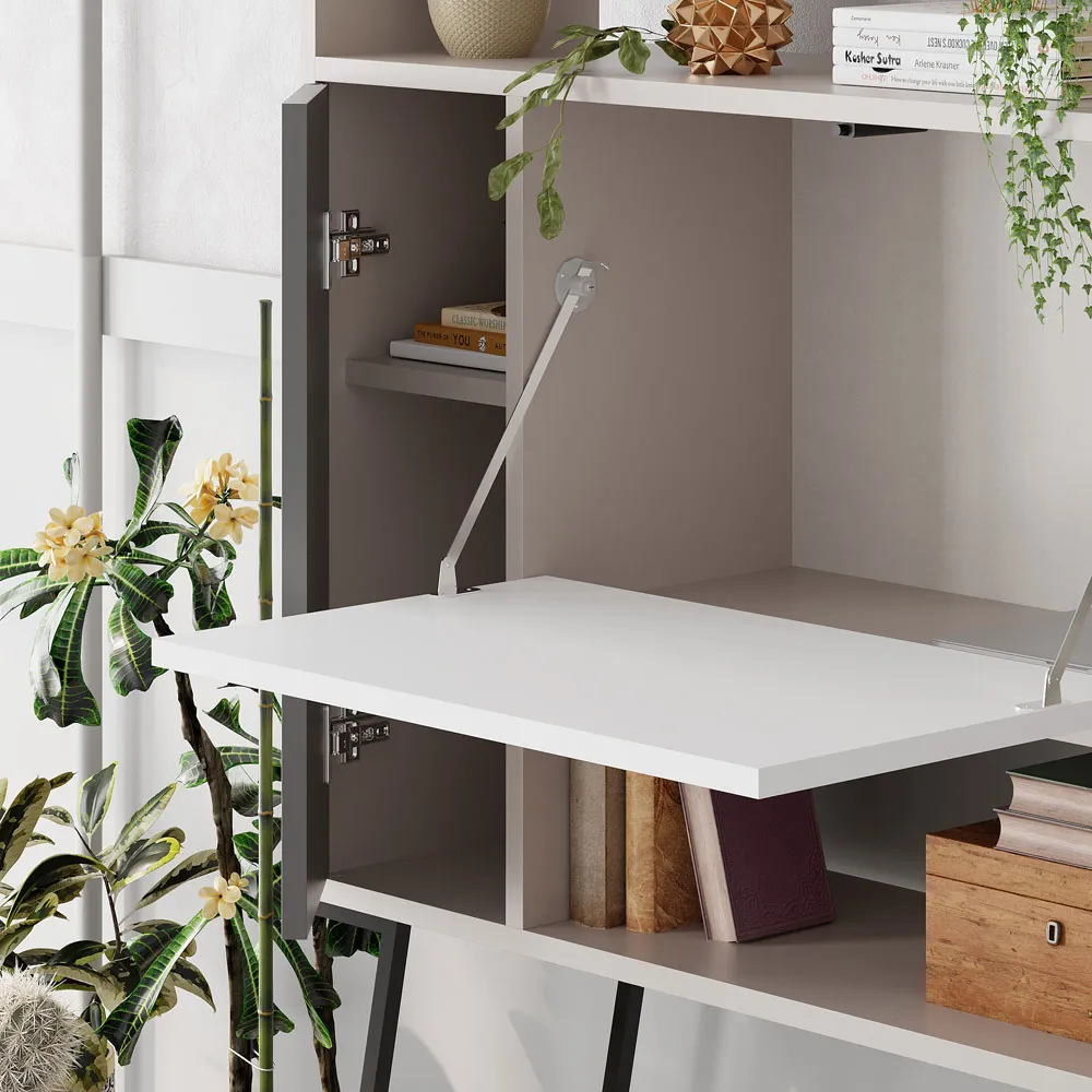 Tatti Laptop Desk with Shelf - Mocha Grey, White