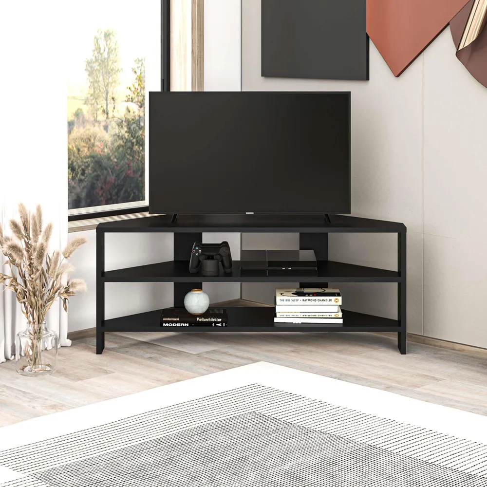 Thales 2 Shelf Corner TV Unit - Black
