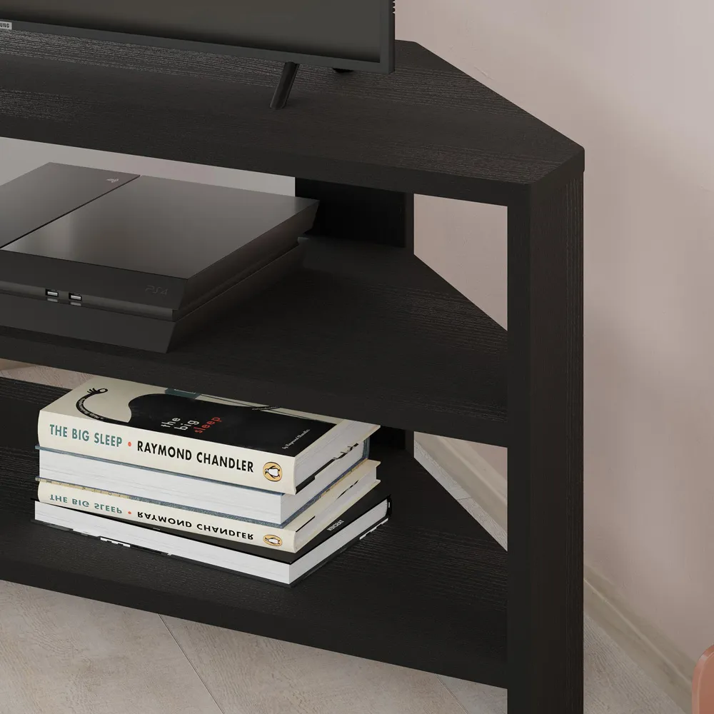Thales 2 Shelf Corner TV Unit - Black, Wood