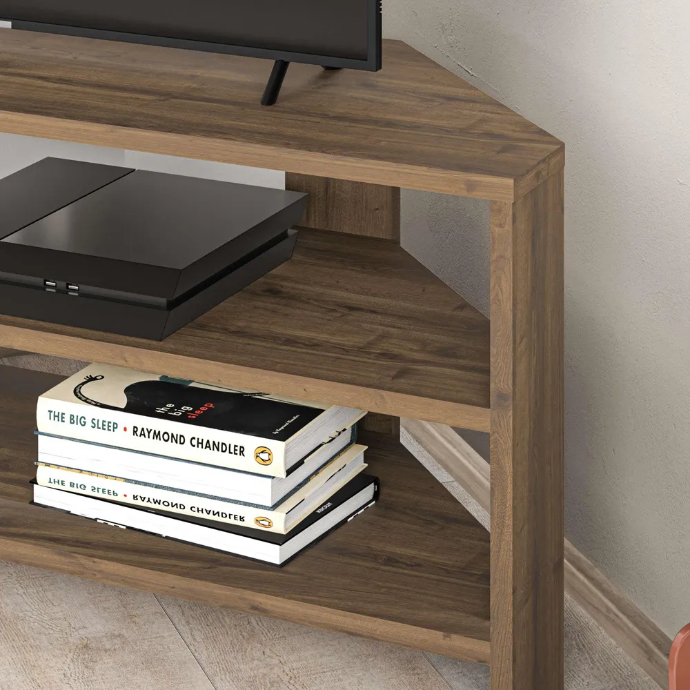 Thales 2 Shelf Corner TV Unit - Brown, Oak Effect