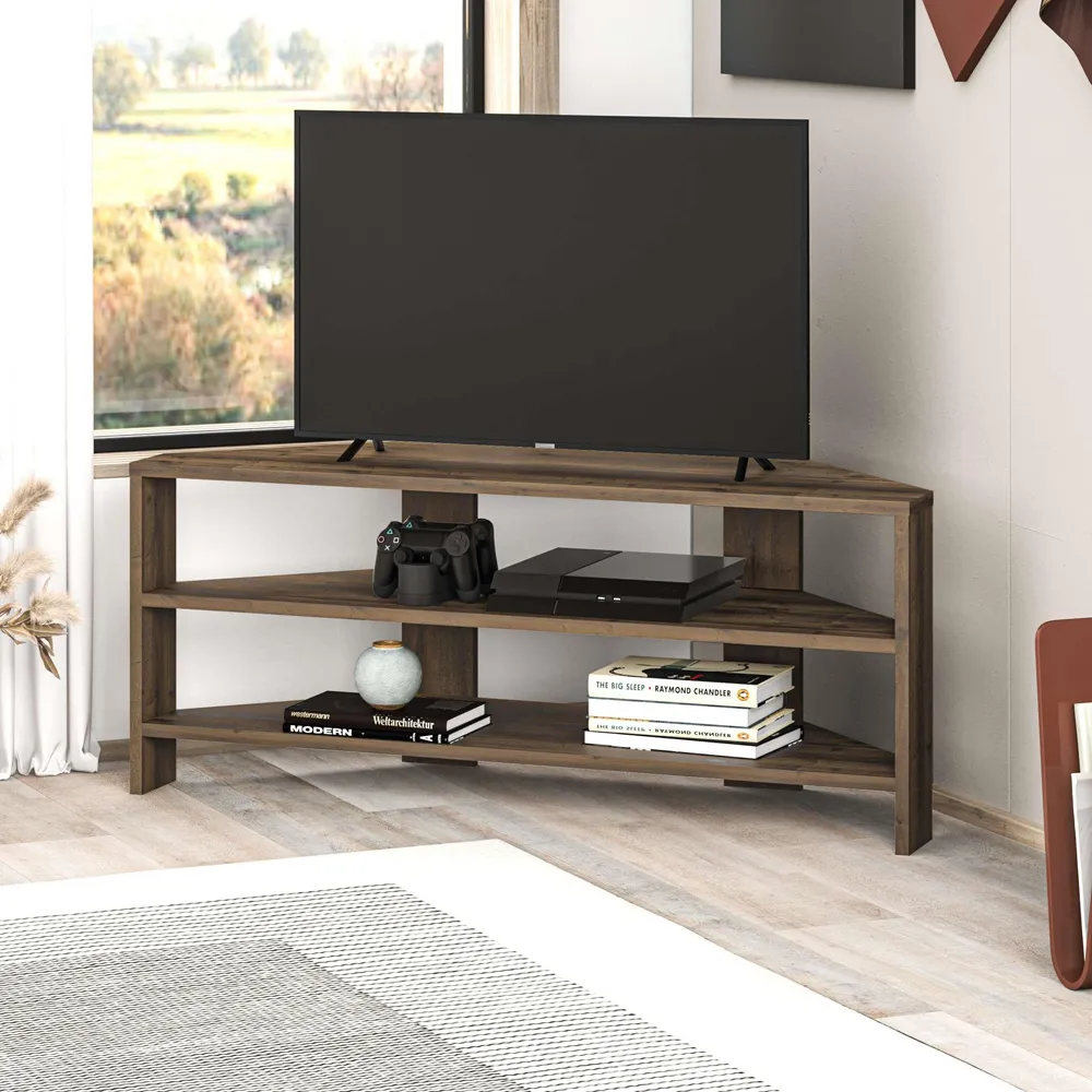 Thales 2 Shelf Corner TV Unit - Brown, Oak Effect