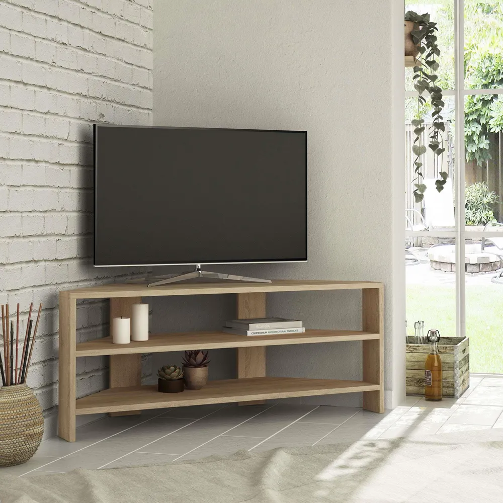 Thales 2 Shelf Corner TV Unit - Cream, Oak