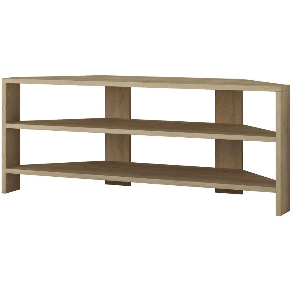 Thales 2 Shelf Corner TV Unit - Cream, Oak