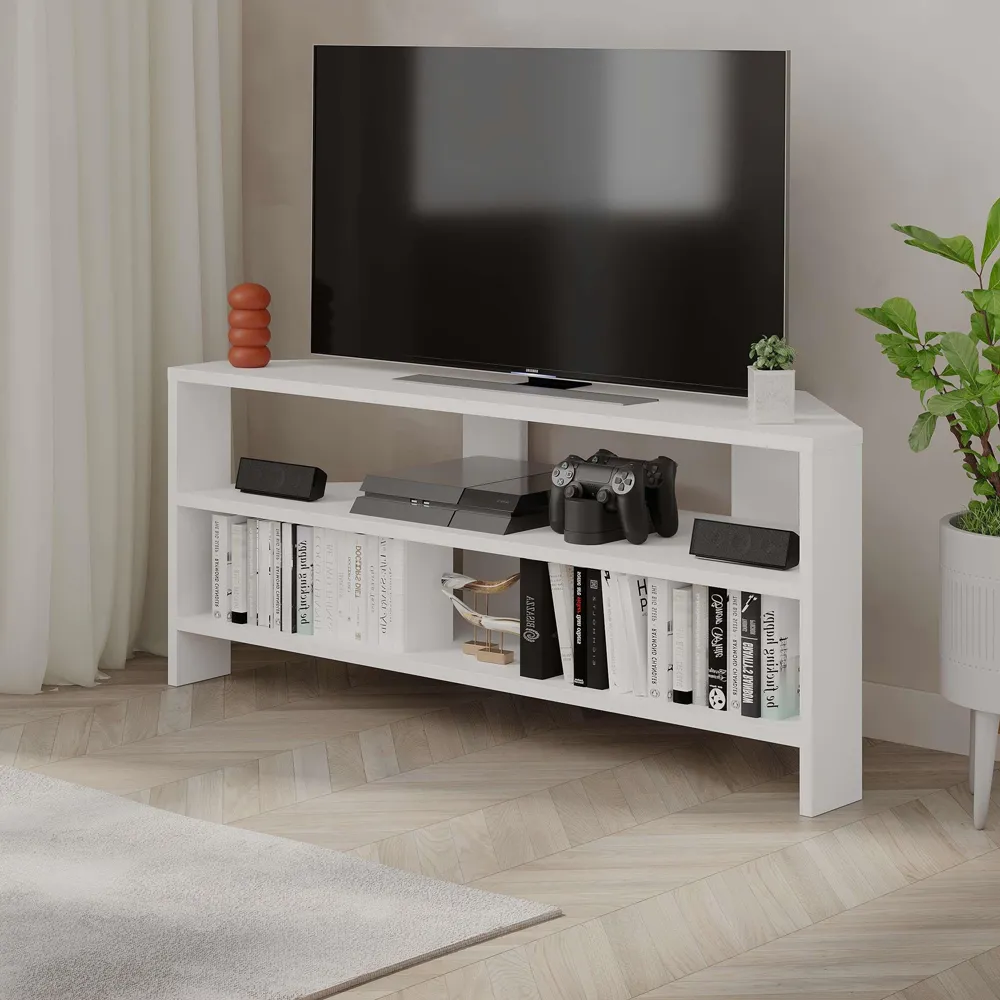 Thales 2 Shelf Corner TV Unit - White