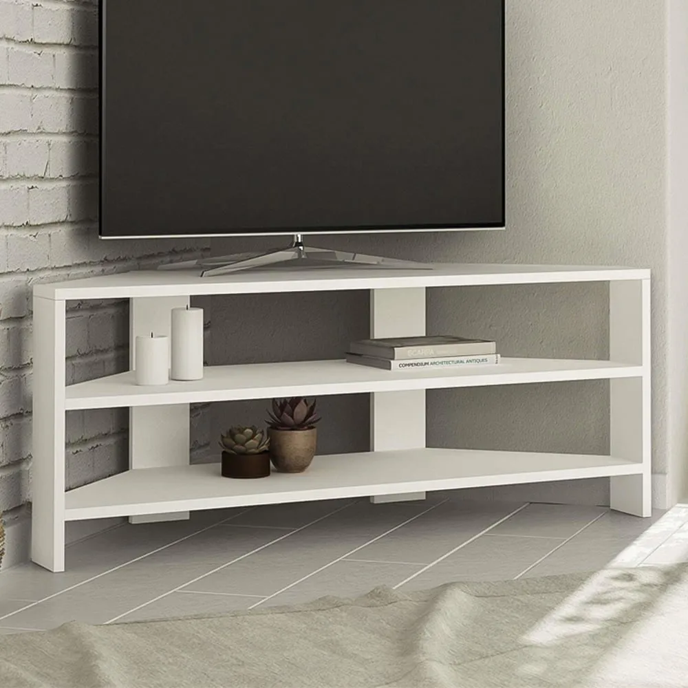 Thales 2 Shelf Corner TV Unit - White