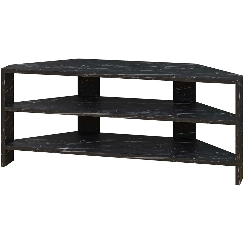 Thales Corner TV Stand with Marble Effect - Black
