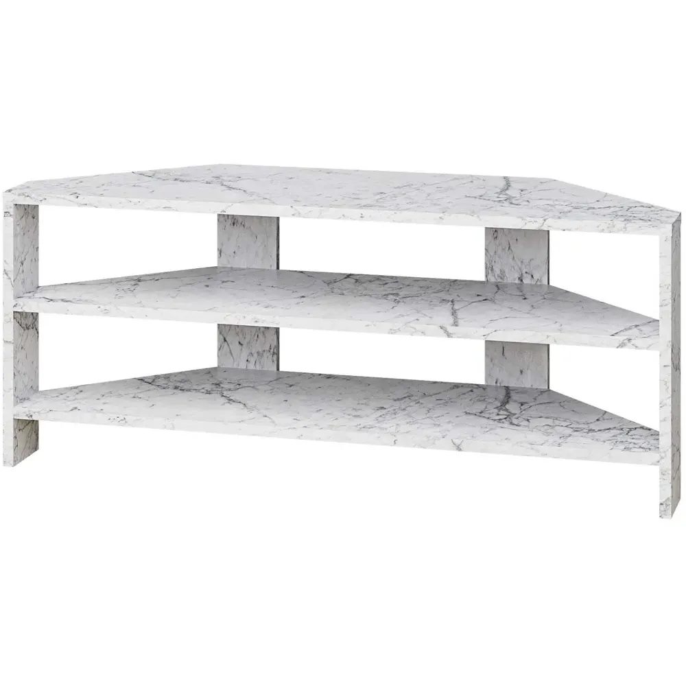 Thales Corner TV Stand with Marble Effect - White