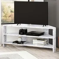 Thales Corner TV Stand with Marble Effect - White
