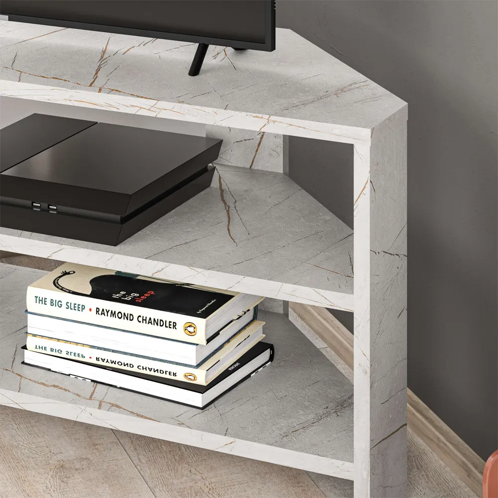 Thales Corner TV Unit with Marble Effect - Gold