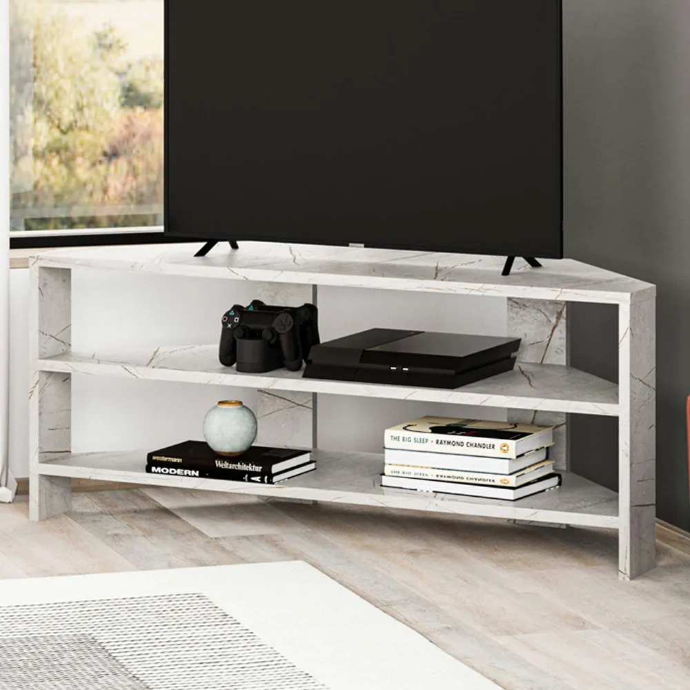 Thales Corner TV Unit with Marble Effect - Gold image