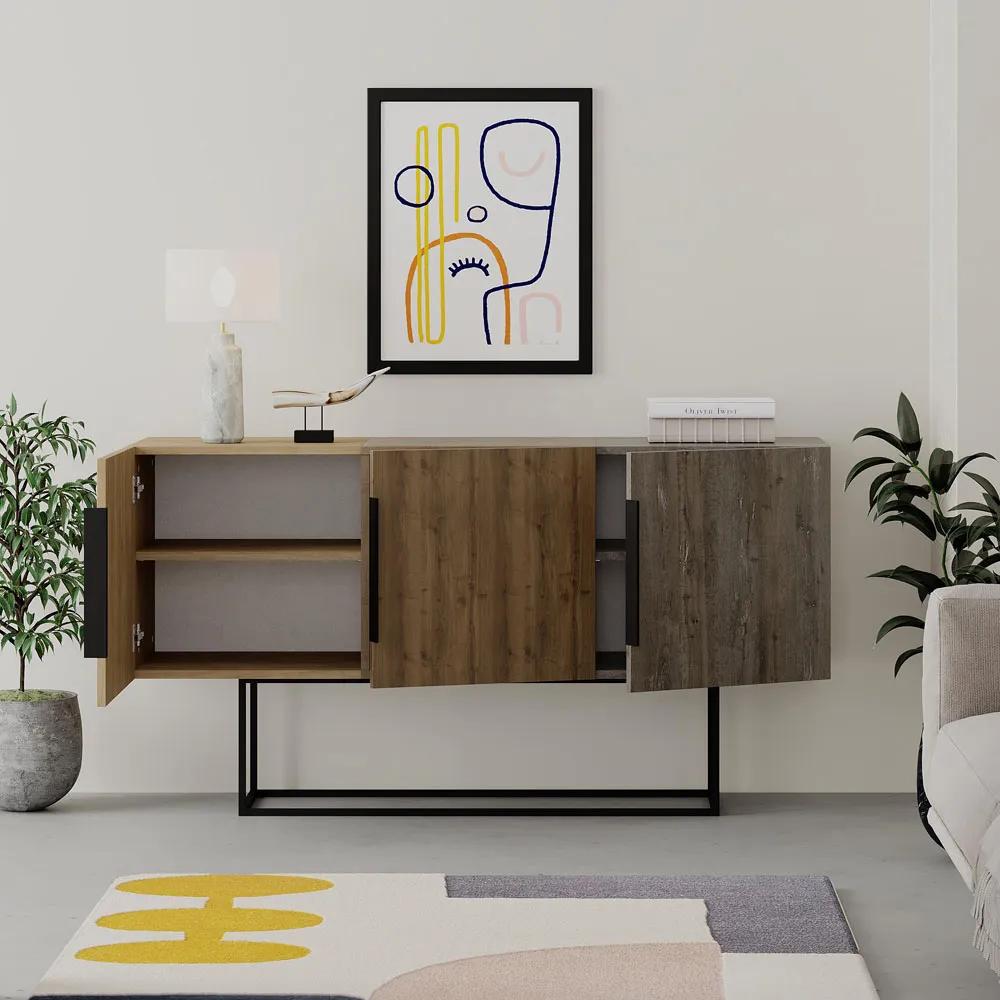 Tontini Console Sideboard Unit - Oak Effect, Dark Coffee