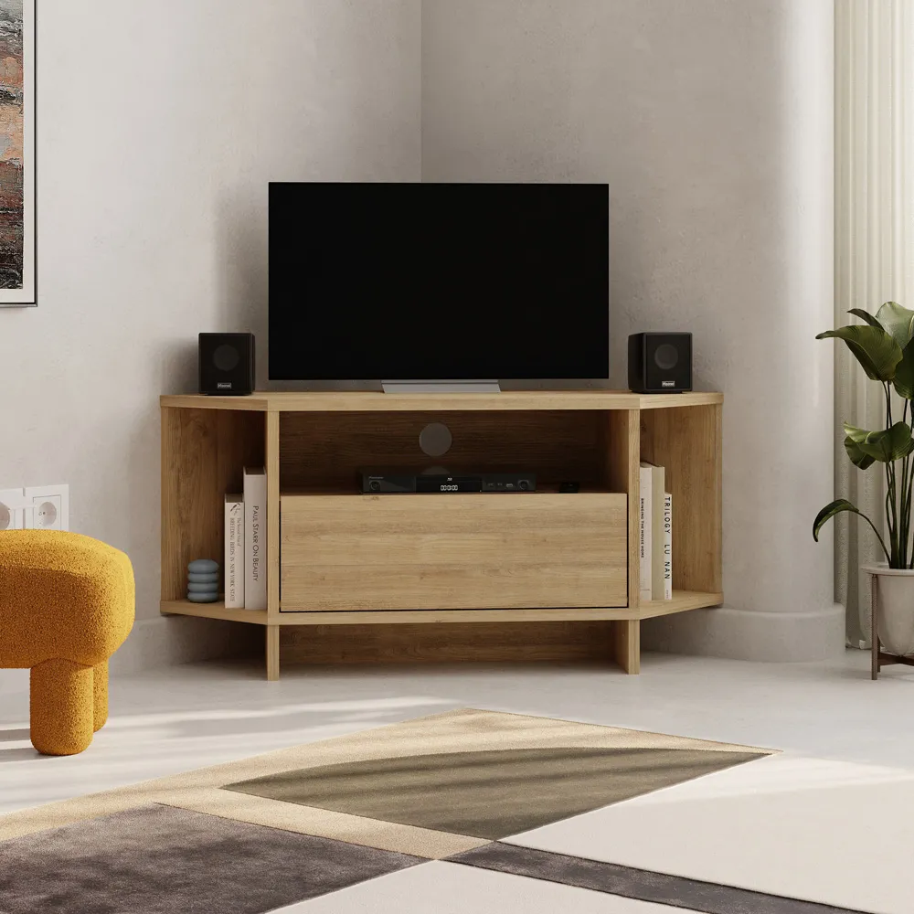 Viva Corner TV Stand with Storage - Cream