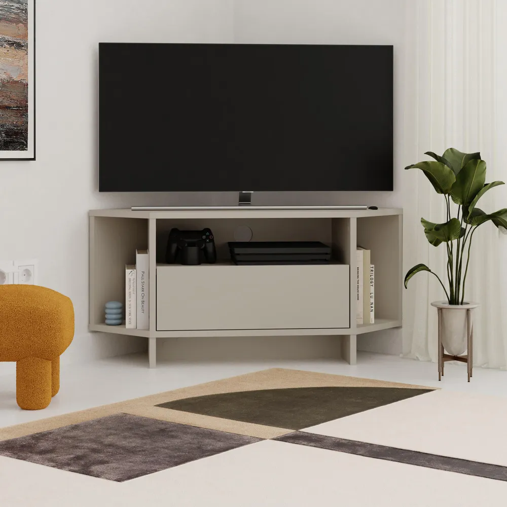 Viva Corner TV Stand with Storage - Sandstone