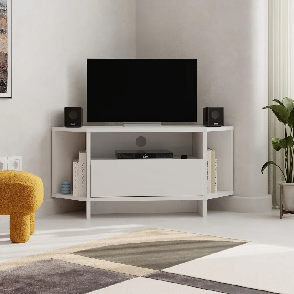 Viva Corner TV Stand with Storage - White