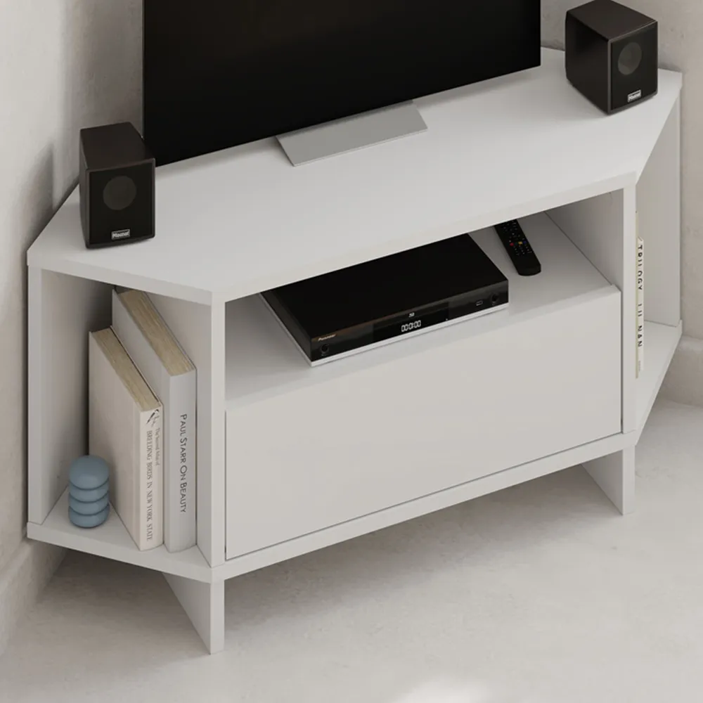 Viva Corner TV Stand with Storage - White