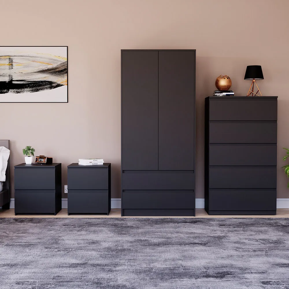 4 Piece Bedroom Furniture Set with Storage - Black