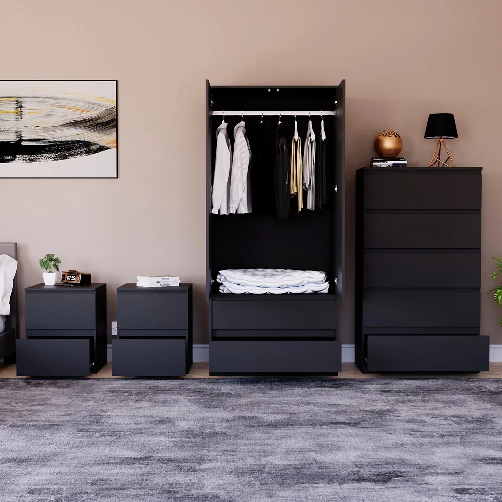 4 Piece Bedroom Furniture Set with Storage - Black