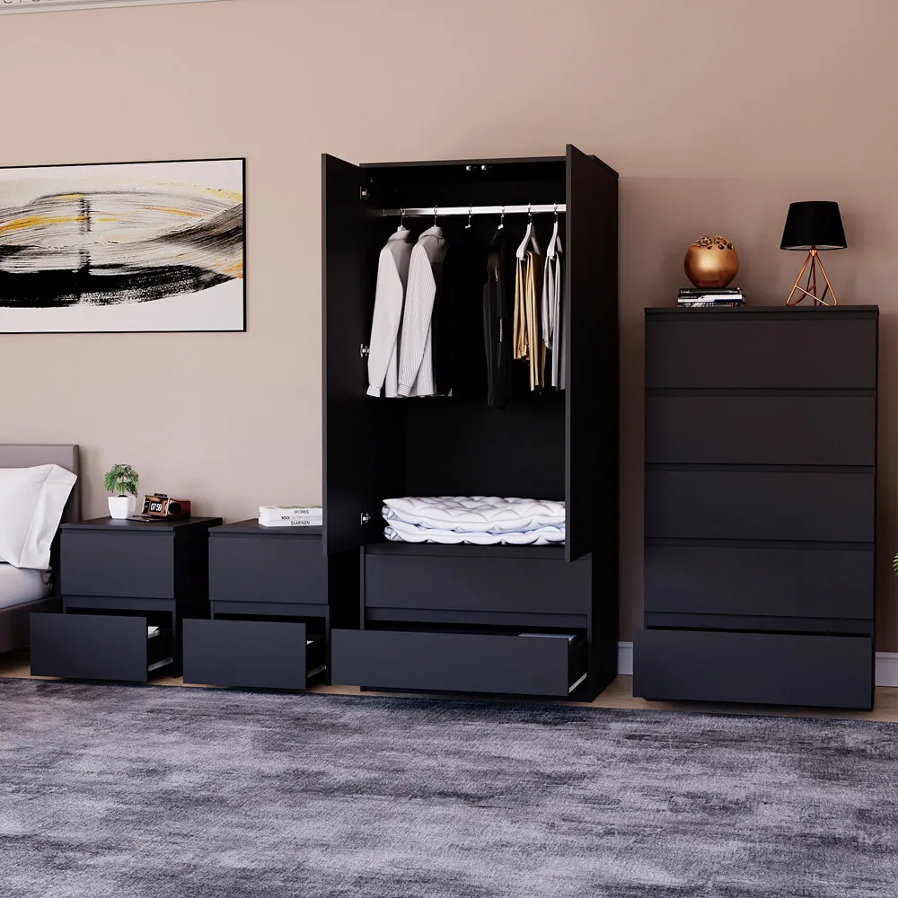 4 Piece Bedroom Furniture Set with Storage - Black