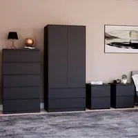 4 Piece Bedroom Furniture Set with Storage - Black