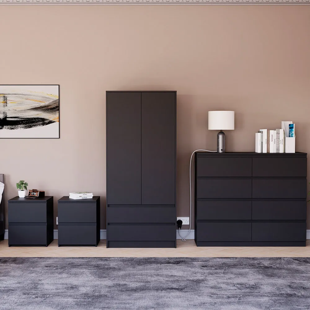 4 Piece Bedroom Furniture Set with Storage - Black