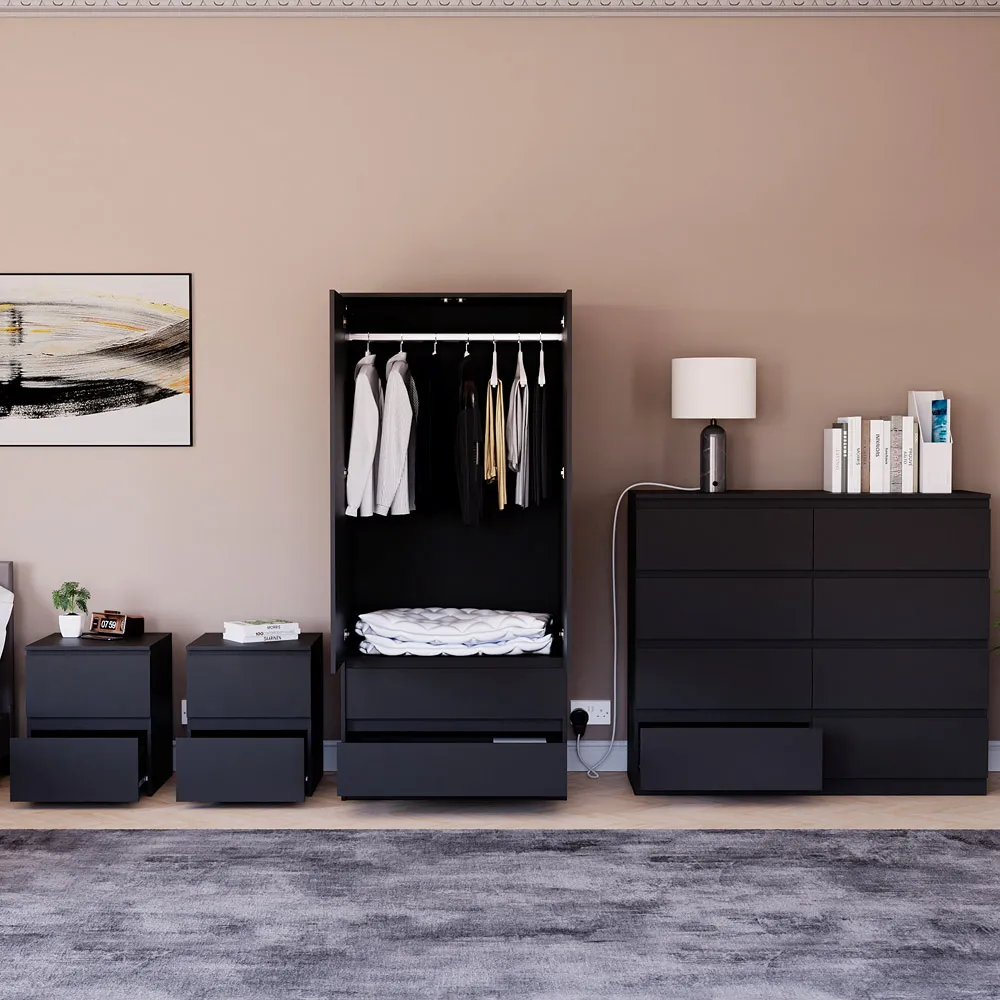 4 Piece Bedroom Furniture Set with Storage - Black