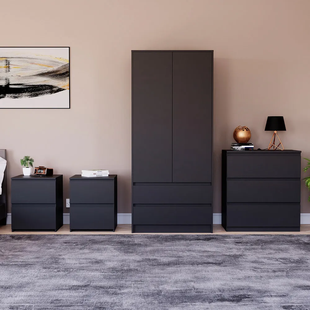 4 Piece Bedroom Furniture Set with Storage - Black