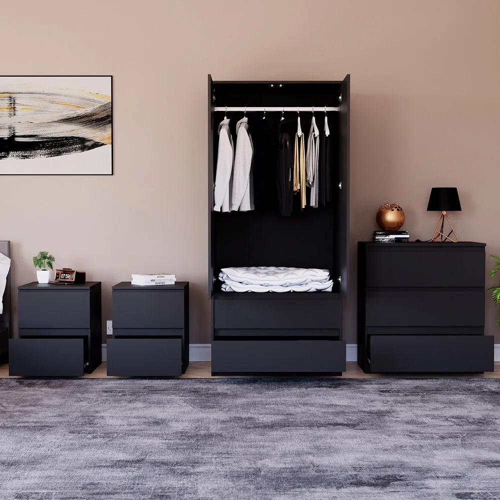 4 Piece Bedroom Furniture Set with Storage - Black