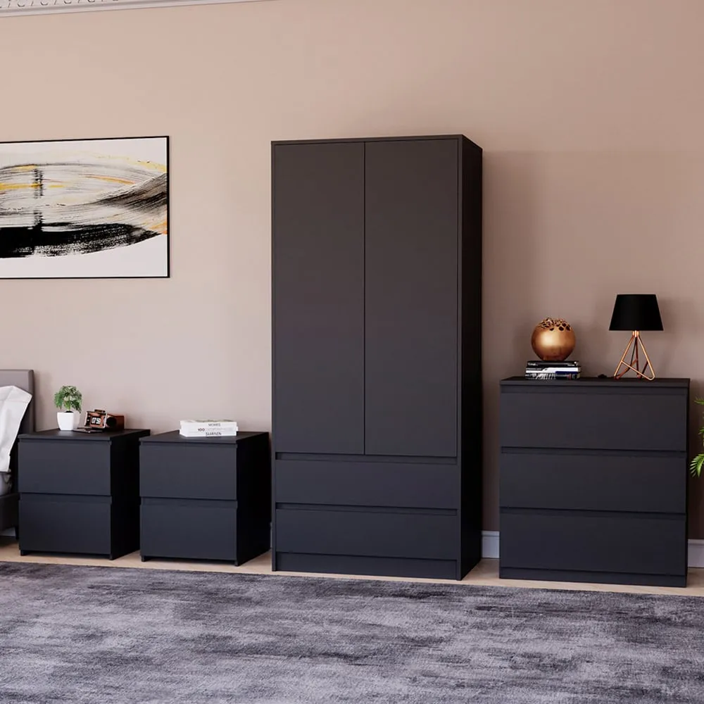 4 Piece Bedroom Furniture Set with Storage - Black