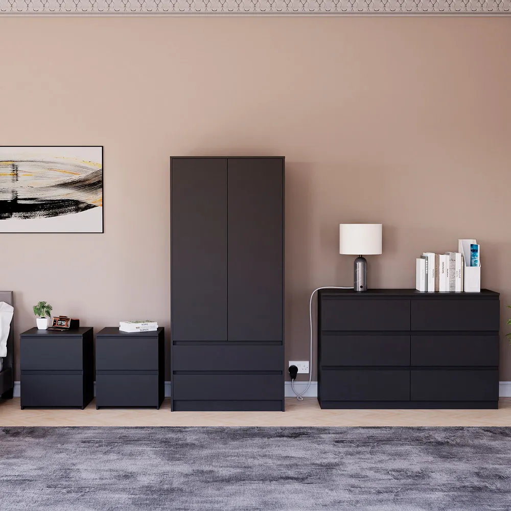 4 Piece Bedroom Furniture Set with Storage - Black