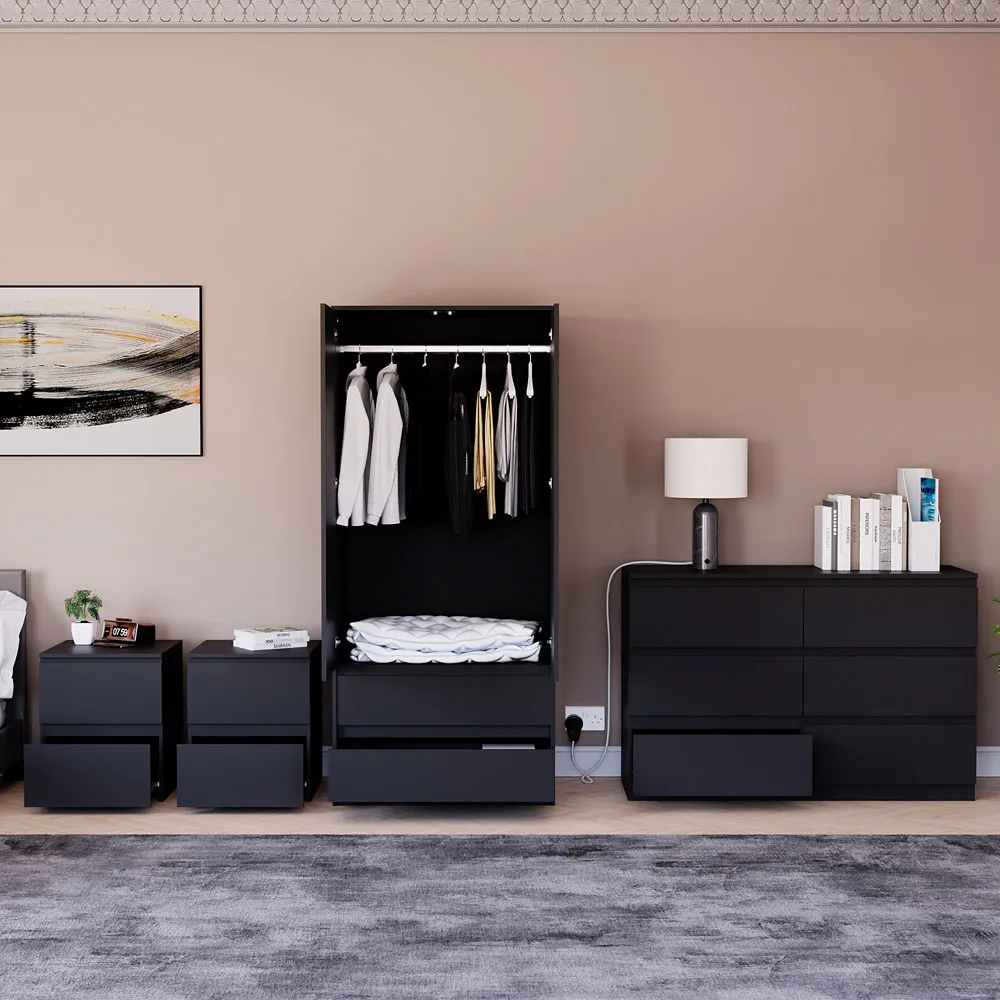 4 Piece Bedroom Furniture Set with Storage - Black