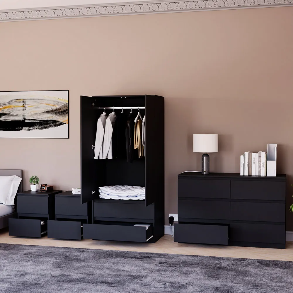 4 Piece Bedroom Furniture Set with Storage - Black