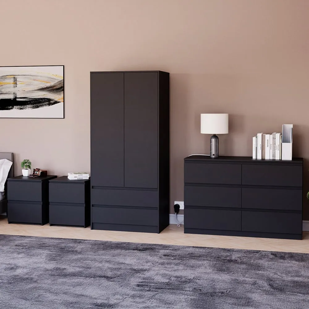 4 Piece Bedroom Furniture Set with Storage - Black