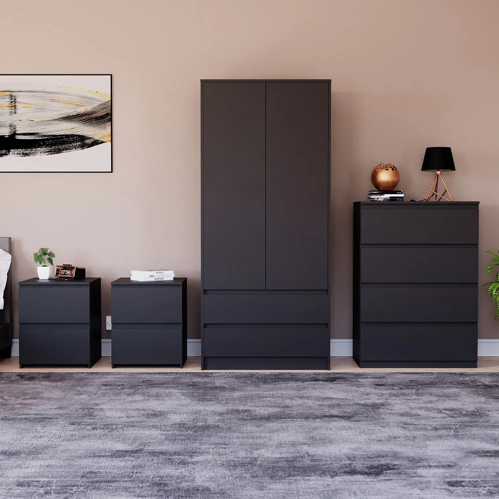 4 Piece Bedroom Furniture Set with Storage - Black