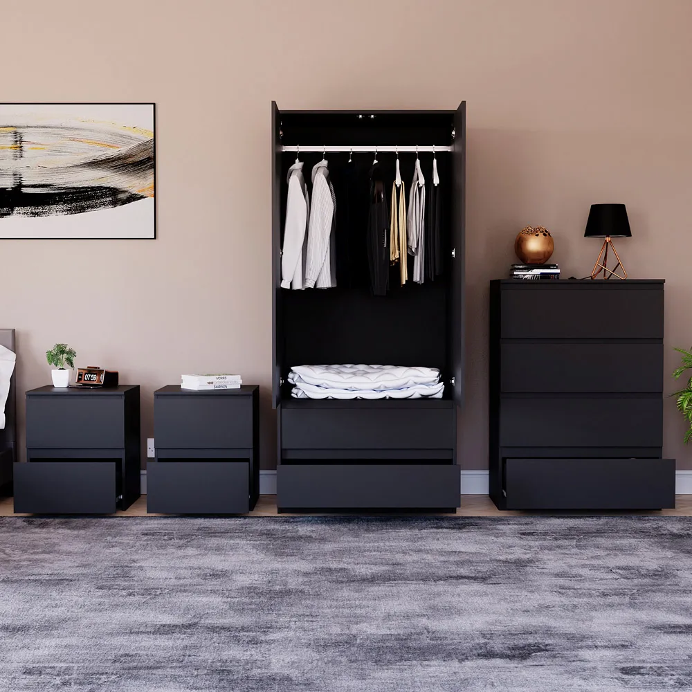 4 Piece Bedroom Furniture Set with Storage - Black